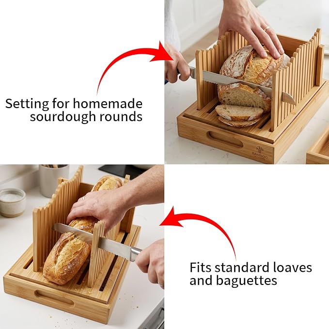 Bread Slicer for Homemade Bread – Manual Slicing Guides with Crumb Tray,Folds Flat for Easy Storage,Ideal for Sourdough,Bagels & Artisan Loaves