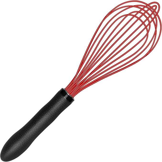 TEEVEA Silicone Whisk Non Scratch BPA Free for Nonstick Cookware, 11 Inch Stainless Steel Core Heat Resistant, Egg Beater for Cooking Baking Stirring Frothing, Red
