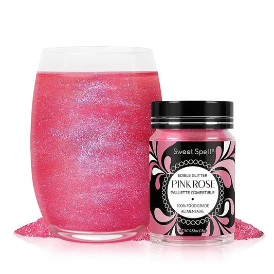Sweet Spell Pink Edible Glitter (15g) - Shimmer Sparkles for Drinks, Cakes, Cocktails - 100% Edible & Food Grade Glitter, Vegan, Gluten-Free (Pink)