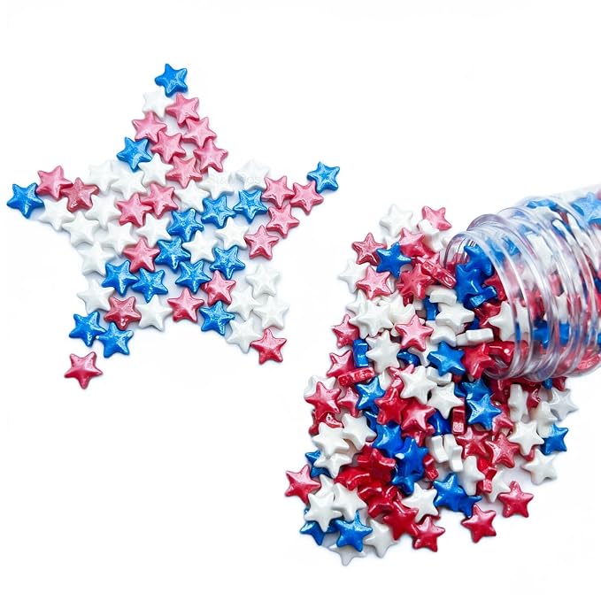 SE Si&Moos Edible Patriotic Stars for Cake Decorating Red White and Blue Sprinkles Fourth of July Cake Decorations Star Cupcake Decorations Shower Party Holiday Supplies 3 OZ