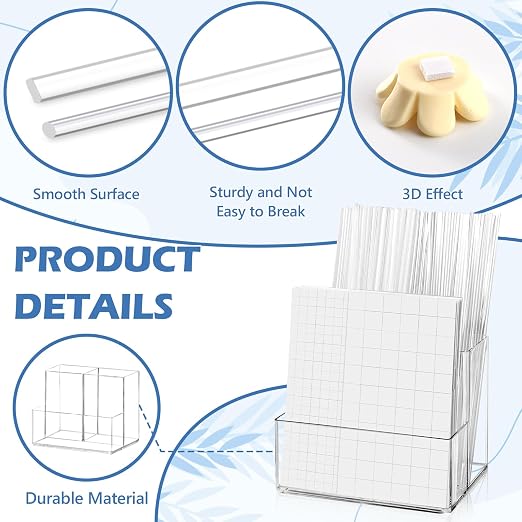 80 Pcs Clear Cake Topper Sticks Flat 7.87 Inch 1320 Pcs Foam Tape Craft Double Sided Precut with Organizer Cupcake Topper Sticks Acrylic 2 Size Foam Square Stickers for Crafts DIY Decoration
