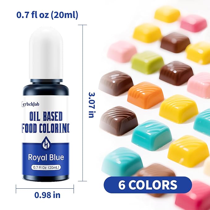 Oil Based Food Coloring for Chocolate 6 Colors x 20 ml Concentrated Oil Food Dye for Melting Chocolate Candy Melts Cake Pops Strawberries