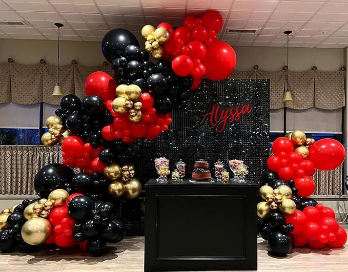 Red Black Gold Balloons Arch Kit 154pcs Different Sizes Latex Balloons for Casino Theme Party Wedding Backdrop New Year Birthday Graduation Hollywood Party Decorations