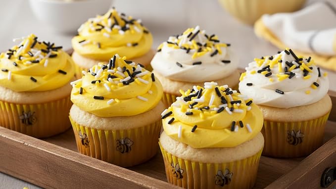 NCS Black, Yellow & White Jimmies Edible Sprinkles – Cupcake, Cake & Cookie Decorations, 7 oz
