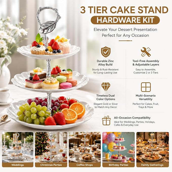 3 Tier Cake Stand Hardware Tiered Tray Plate Hardware Kit Heavy Metal Holder Fruit Plate Stand Food Plate Stand