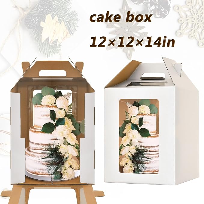 6 Pack Tall Cake Boxes for Tier Cakes with windows,12x12x14 Inch Large Tiered Cake Box,10in 12in Tall Cake Carrier,large Layer cake box Cake Containers