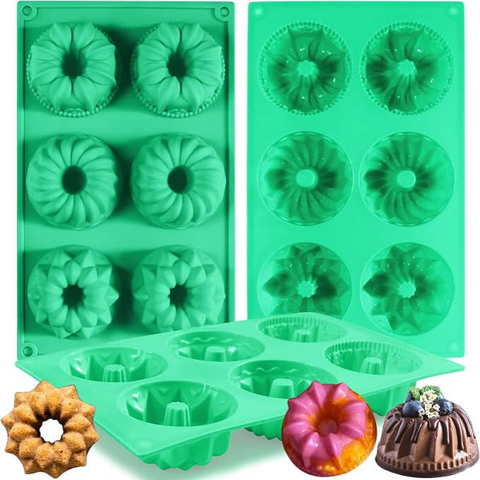 Zorazio 6-Cavity Fluted Tube Cake Pan,3Pcs Silicone Cake Pan, Non-stick Mix Mini Baking Mold for Cupcake Cornbread Brownie Jello
