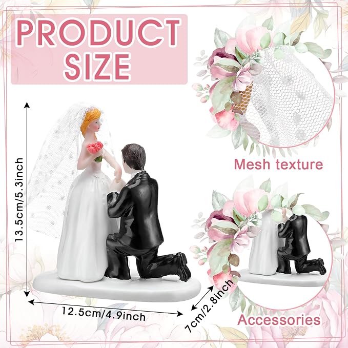 Remerry 4.5" Wedding Bride and Groom Cake Topper Vintage Elegant Wedding Cake Topper Couple Figurine Novios Para Pastel for Engagement Romantic Funny Couple Statue Anniversary(Marry Me,White)