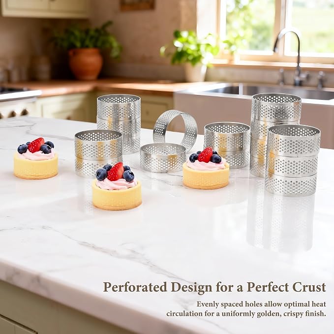 16Pack Tart Rings, 304 Stainless Steel 2 Inch Cookie Rings For Baking Small Pastry Rings Mousse Cake ring Heat-Resistant Crumpet Ring