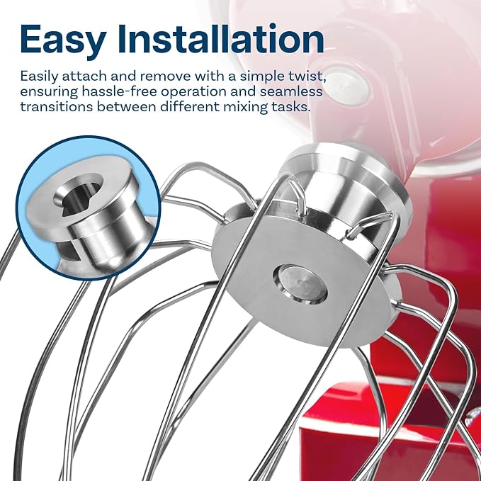 Mixer Attachments for KitchenAid 4.5–5 Quart Tilt-Head Stand Mixers – Compatible with Artisan & Classic – Beaters, Whisks, Dough Hooks & Attachment Sets by MMOBIEL (6-wire Whip, Aluminum)