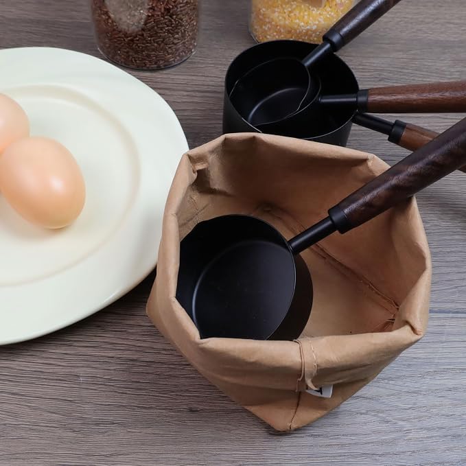 1pcs 1/2 Cup Measuring Cup with Wooden Handle Stainless Steel Measuring Scoop 125ml Measuring Spoon Black 1/2 Measuring Cups for Baking Cooking Wet and Dry Ingredients (125ml)