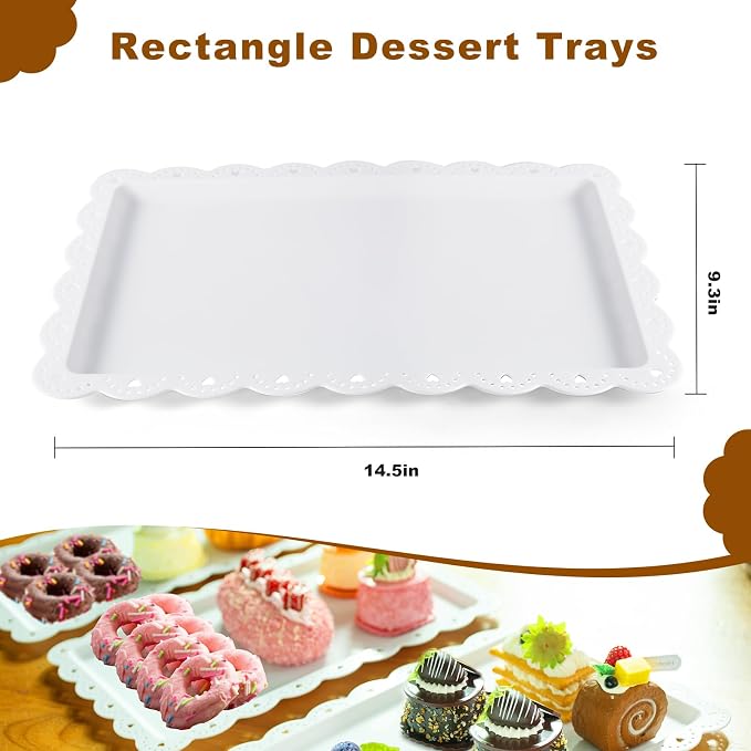 10 Pack Dessert Table Display Set, 4 Sets 3 Tier Cupcake Stand, 6 Pcs Food Serving Trays, Tiered White Plastic Cup Cake Tower for Birthday Baby Shower Wedding and Tea Party Supplies (10, Large)