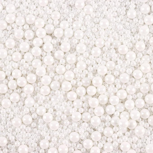 Edible Sprinkles for cake decorating, 7 ounces White Pearl Sugar Candy cupcake, cookies, ice cream toppings cake decorations for wedding shower party Anniversary