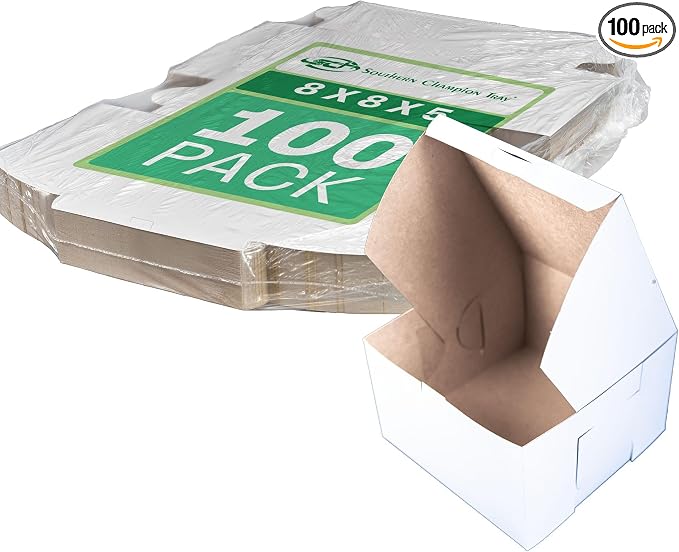 SCT White One-Piece Non-Window Bakery Boxes, 8 x 8 x 5, White, Paper, 100/Carton