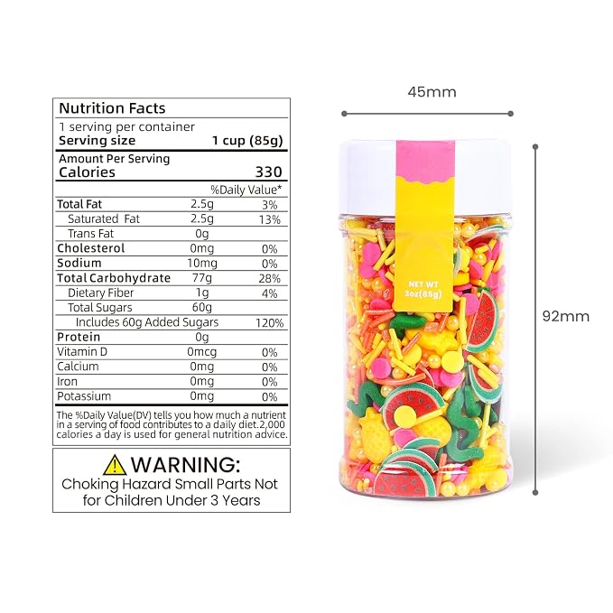 Summer Themed Sprinkle for Cake Decorating, Watermelon Pineapple Fruits Sprinkles for Edible Cupcakes toppers, Party Candy for Decorating Cakes, Cupcakes, Cookies & Desserts