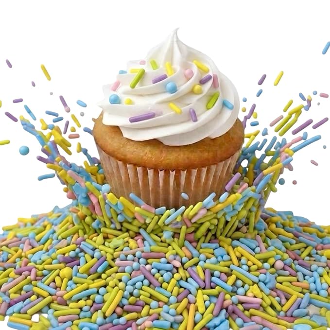 Manvscakes, Pastel Rainbow Sprinkles, Dye Free Cake Decorations, Nut and Gluten Free, Easter Cupcake Topping, 3oz