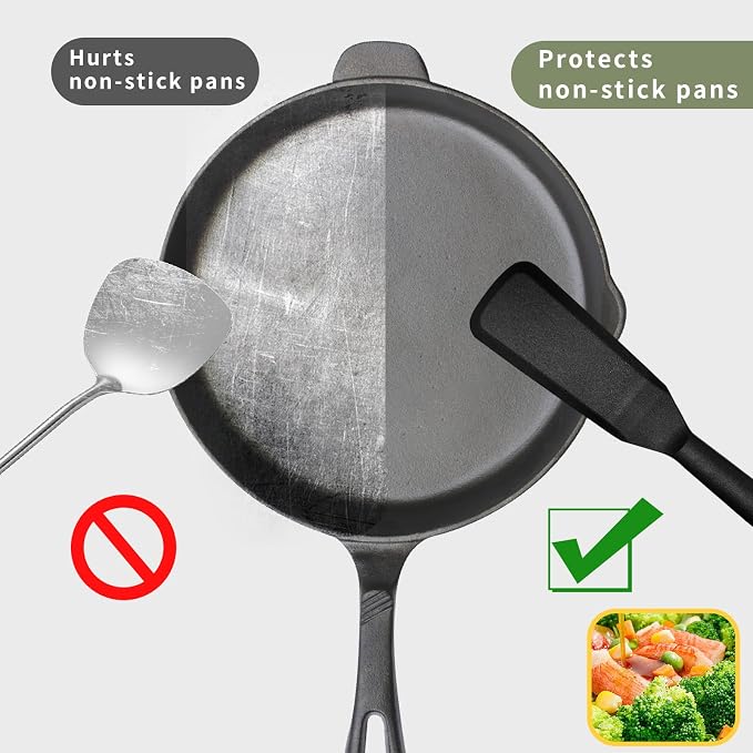 Dioycli Silicone Spatulas for Cooking Heat Resistant Pancake Spatula, Non Stick Long Omelette Spatula Turner Bpa Free 2 Pieces for Crepes Egg Burgers Pizza Cookie (Black)