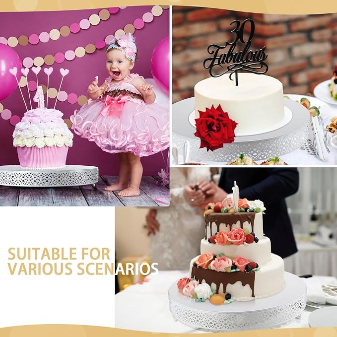 Wenqik Cake Stand 16 Inch Round Metal Cupcake Dessert Wedding Cake Stand Cookies Display Holder Fruit Serving Tray for Table Wedding Birthday Anniversary Party(White)