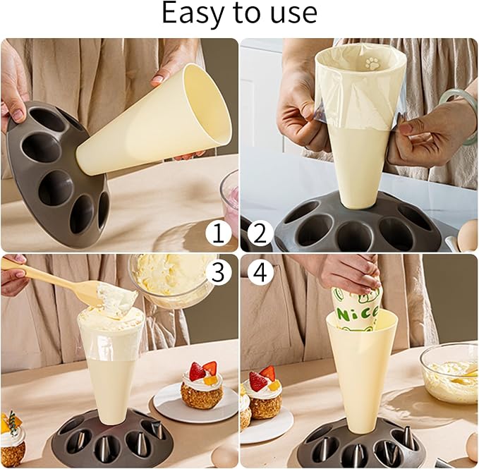 Piping Bag Holder Stand for Filling, Pastry Bag Stand with 8 Slots Nozzles, Plastic Pastry Bag Stand for Cake Decorating, Baking Accessories (Yellow)