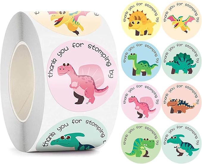 500Pcs Dinosaur Stickers for Kids Boy Teacher Round Animal Children Reward Roll Thank You for Stomping by Sticker School Supplies Incentive Potty Training Stickers for School Classroom Home (Dinosaur)