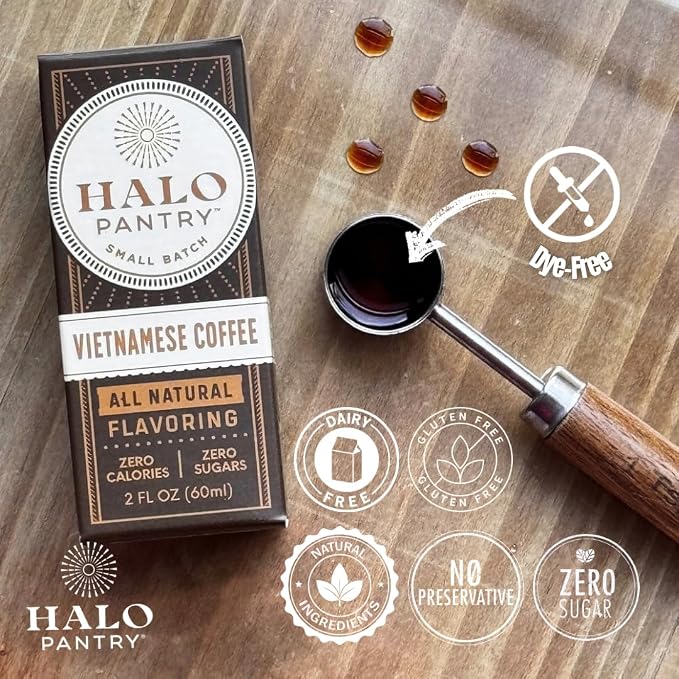 Natural VIETNAMESE COFFEE Flavoring Extract by HALO PANTRY (2oz bottle) | Dairy-Free, Dye-Free, Sugar-Free, Gluten-Free, NO Sweeteners, NO Calories | Perfect for customizing ANY baking, candy, dessert or drink recipes