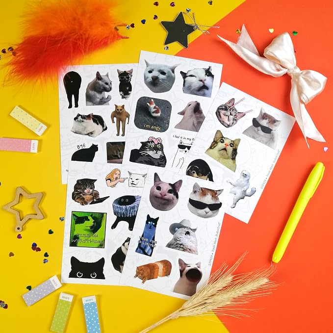 BulbaCraft 100Pcs Cat Meme Stickers - Funny Cat Stickers, Gifts for Women & Men