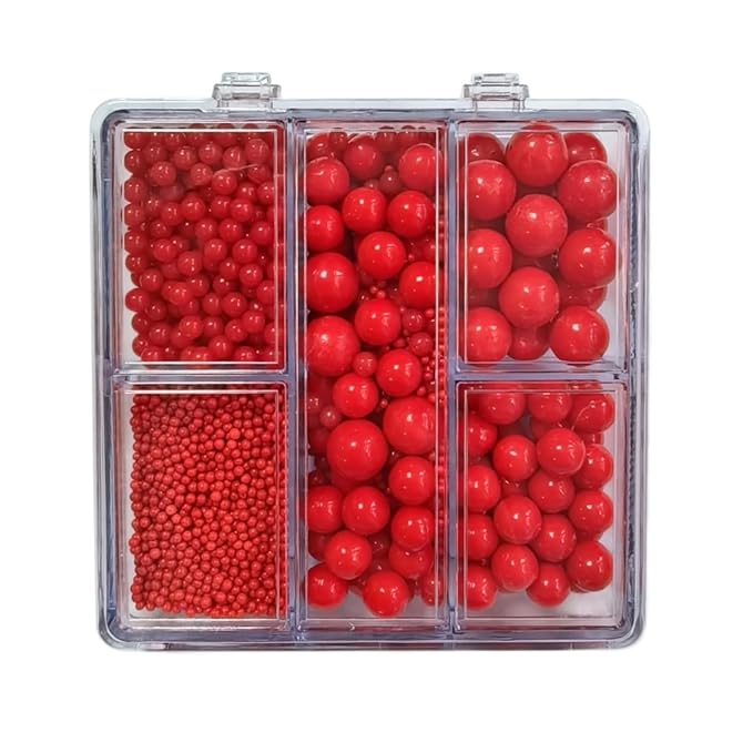 HeDeon&Rles Red Pearls Sprinkles for Baking Decorating 90g/3.17oz 4 Size Mix Edible Preals for Cake Cupcake Pancake Icing Decoration Independence Christmas Halloween Supplies