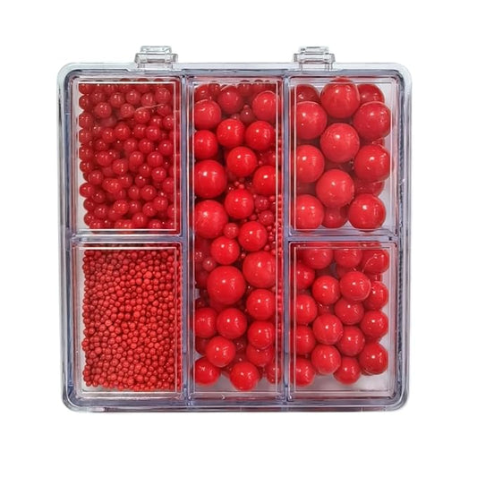 HeDeon&Rles Red Pearls Sprinkles for Baking Decorating 90g/3.17oz 4 Size Mix Edible Preals for Cake Cupcake Pancake Icing Decoration Independence Christmas Halloween Supplies
