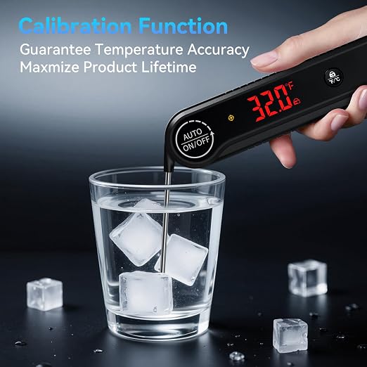 0.3s Ultra‑Fast Instant Read Meat Thermometer, IP67 Waterproof Food Thermometer with Rotating Display & Calibration Function for Grill BBQ Frying Kitchen Cooking(Black)