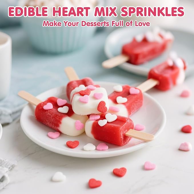 Edible Heart Sprinkles for Cake Decorating,130g,Edible Red Pink White Heart Shapes Sprinkle Mix,Sugar Sprinkles for Decorations Baking,Cake Ice Cream Cookie Cupcake Chocolate Topper,Birthday Wedding Party Supplie