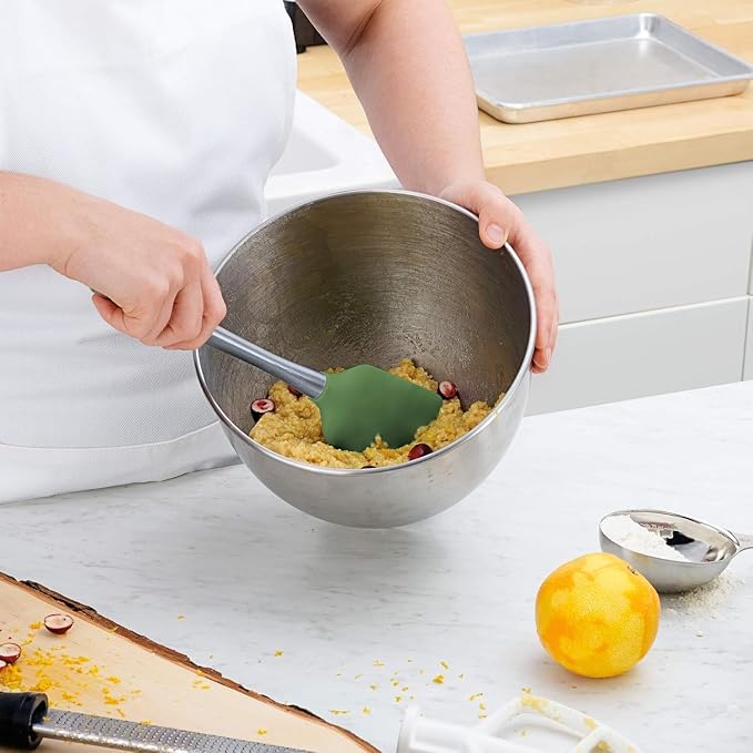 Tovolo Flex-Core Silicone Spatula Metal Handle for Scraping Bowls Mixing & Baking, Dishwasher Safe Heat Resistant Stainless Steel Silicone Spatula for Cast Iron & Nonstick Cookware, Pesto Green