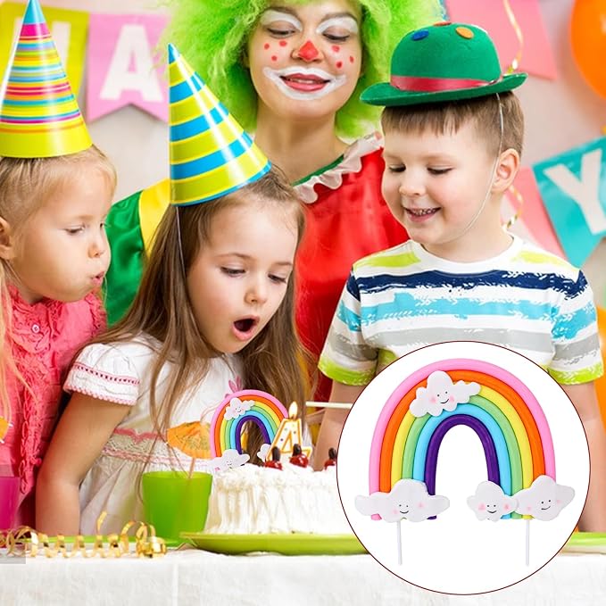 Soft Pottery Rainbow Cake Topper - Colorful Rainbow Theme Cake Decoration Supplies for Birthday Party and Wedding