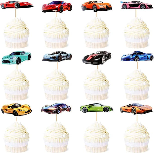 Ercadio 36 Pack Racing Car Cupcake Toppers Realistic Race Cars Cupcake Picks Race Car Cupcake Toppers for Racing Sports Theme Baby Shower Birthday Party Cake Decors Supplies