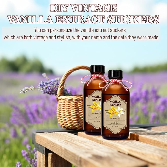 12 Pack Amber Glass Vanilla Extract Bottles 4 oz with Lids, 12 PCS Vanilla Extract Labels and Funnel, Glass Boston Vanilla Bottles for Syrup Gift, Jars Glass Bottles for Vanilla Extract