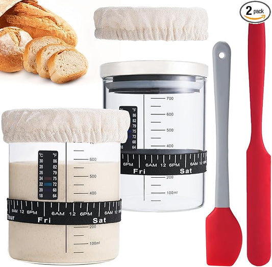 Sourdough Starter Jar Kit, 26 OZ Wide Mouth Sour Dough Starter Jars Glass, Sourdough Bread Baking Supplies, Sourdough Tools for Beginners and Pro, 2 Pack