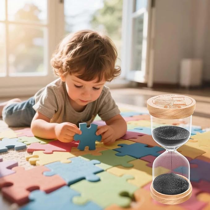 10 Minute Sand Timer, Wooden Hourglass Sand Clock, Small Wood Black 10 Min Hour Glass, Sandglass for Brushing Teeth, Reloj De Arena, Classroom, Game, Kitchen, Home, Office