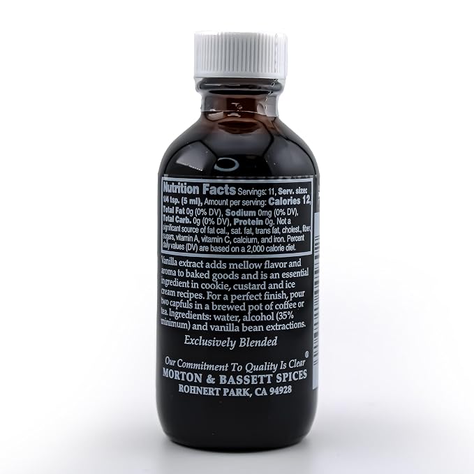 Morton & Bassett Pure Vanilla Extract, 2 fl oz – Non-GMO, Salt-Free, Ideal for Baking & Desserts