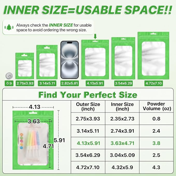 ANZNKU 100 Pack Lime Green Resealable Mylar Bags with Frosted Clear Window 4.13x5.91", Smell Proof Sealable Packaging Bags for Small Business, Zip Pouch Goodie Bag for Candy Treat Jewelry Party Favor