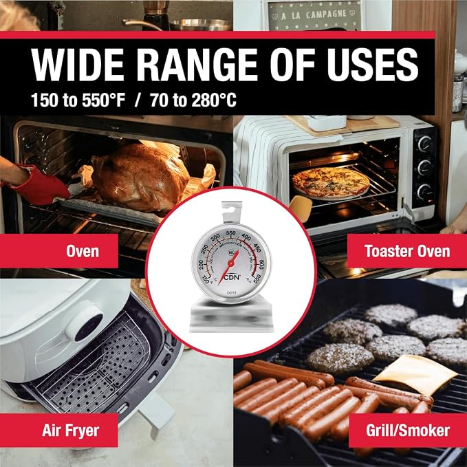 CDN Oven Thermometer ProAccurate®, Easy-to-Read 2" Dial, Stainless Steel Housing, Temperature Zones, Stand or Hang, Monitor Oven Temperatures, NSF Certified - DOT2