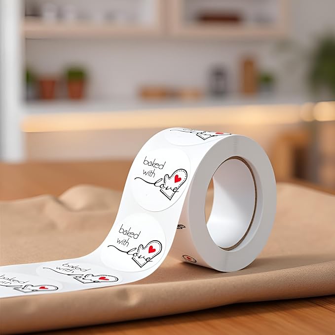 500Pcs/Roll White Baked with Love Adhesive Stickers Round Baking Stickers Bakery Bags Candle Packaging Sticker Labels,Labels and, Indexes and Stamps