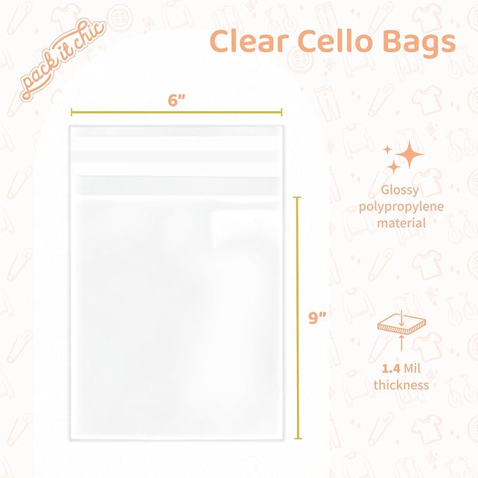 6" X 9" Self Sealing Cellophane Bags (1000 Pack) - Clear Cookie and Pretzel Rod Bags With Seal for Baked Goods Packaging, Cookie Wrappers, Bakery Packaging, Bake Sale, Candy, Treats, Goodies, Gifts