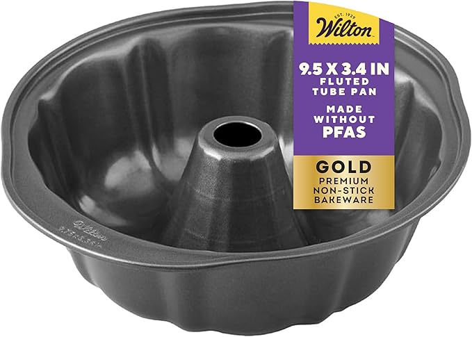 Wilton Gold Non-Stick Fluted Tube Cake Pan - Great for Cakes & Desserts - Cold-Rolled Steel Bakeware - Made without PFAS - Packaging May Vary - 9.49 x 3.37 Inches
