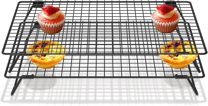 2 Pcs Cooling Rack with Collapsible Legs,Carbon Steel Baking Cooling Rack,13.4x9.4inch Stackable Cake Cooling Rack,Nonstick Cookie Cooling Rack for Baked Goods Baking Cooking Cooling Roasting