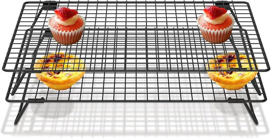 2 Pcs Cooling Rack with Collapsible Legs,Carbon Steel Baking Cooling Rack,13.4x9.4inch Stackable Cake Cooling Rack,Nonstick Cookie Cooling Rack for Baked Goods Baking Cooking Cooling Roasting
