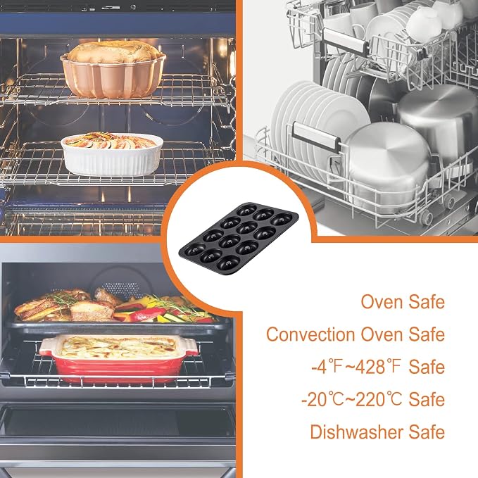 CHEFMADE Nonstick Donut Pan, 12 Cavity Ring Doughnut Pan for Baking Cookies Bagel (Black)