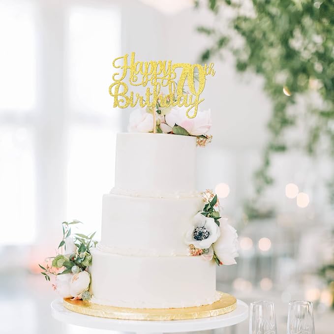 1 PCS Happy 70th Birthday Cake Topper Gold Glitter Cheers to 70 Years Birthday Cake Pick Seventy 70 Fabulous Cake Decoration for Happy 70th Birthday Anniversary Party Decorations Supplies
