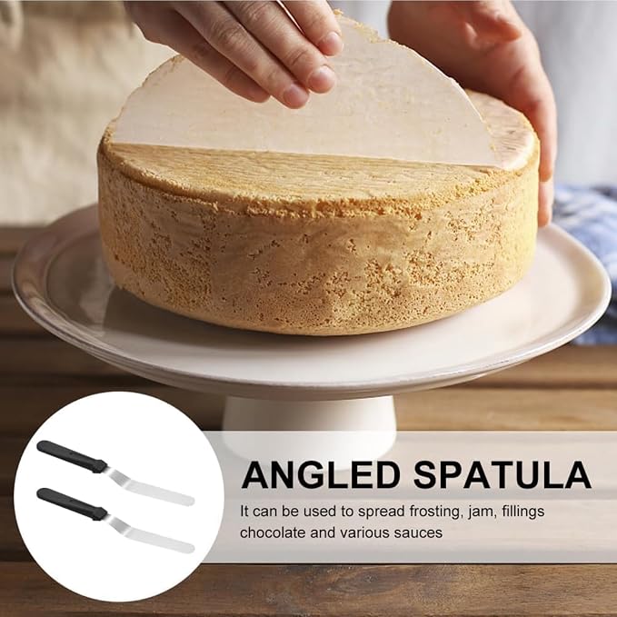 Stainless Steel Offset Spatula Frosting Smoother Cake Spatulas, for Cake Decorating, Angled Icing Spatula Set with 6" & 8" Blade, Baking, 2 pack