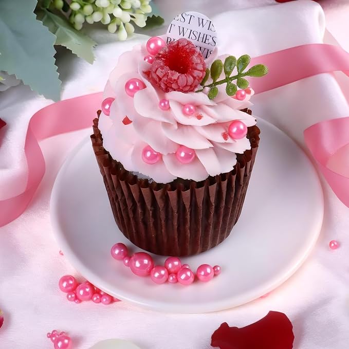 Pink and Red Pearl Sprinkles for Cake Decorating Edible, Valentines Sprinkles with 4 Sizes Sugar 130g/4.6oz, Cupcake, Ice Cream, Donuts, Macaron Toppings Supplies (2mm, 4mm, 7mm, 1cm)