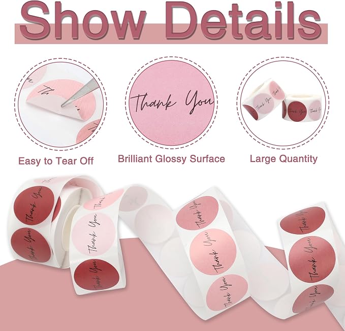 1000Pcs Thank You Stickers Small Business 1'' for Supporting My Small Business Stickers Labels 6 Colors Self-adhesive Labels for Gift Bags Packaging Round Sticker Tags for Shopping (Dusty Pink)