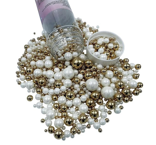 Gold Pearl Sugar Sprinkles, Edible Candy Sprinkles, Cake Toppers and Cake Decorations, Mix Size, Cookie Decorating, Ice Cream, Wedding Party Valentines Easter Supplies, 120g/4.2oz (Gold White)